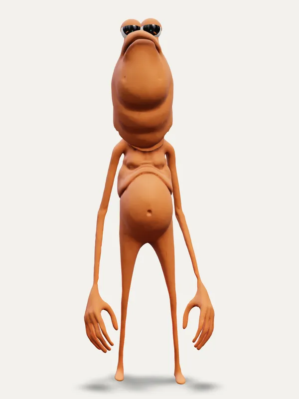 Marcus the Worm staring straight ahead with half-closed eyelids and a flat mouth, dead-eyed and unbothered