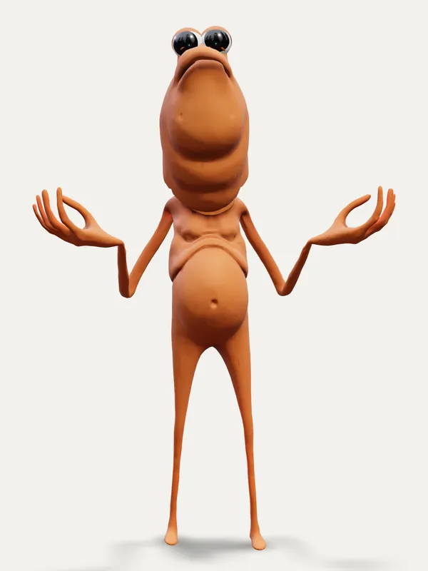 Marcus the Worm giving a small, unapologetic shrug